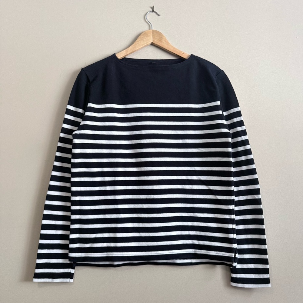 100% Cotton Knitted Sailor Breton Stripe Shirt Muji Unisex Boatneck Longsleeve
